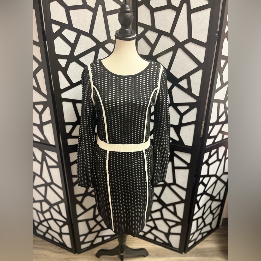 Calvin Klein black and off white knit dress